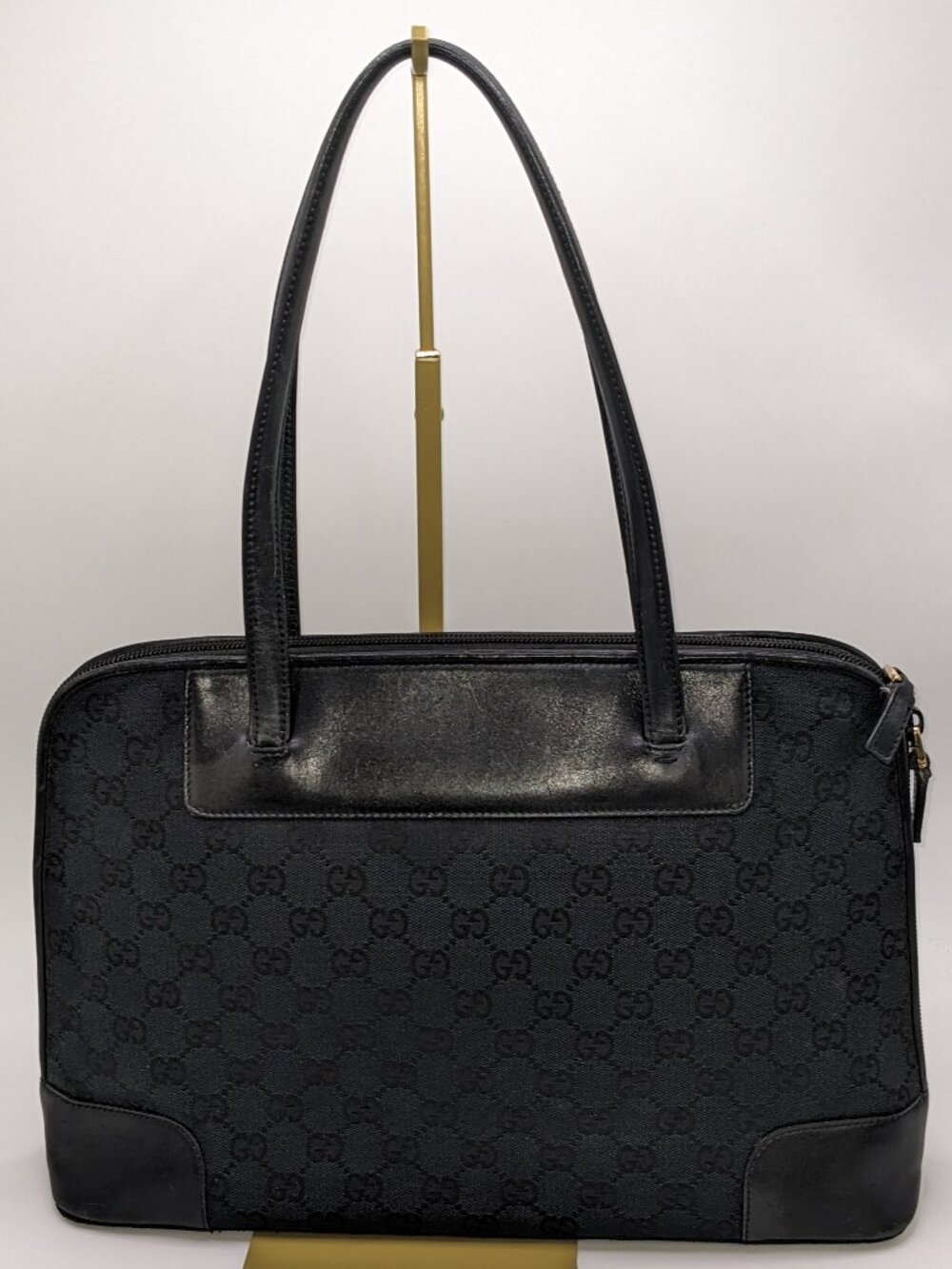 Vintage Gucci Black GG Monogram Canvas Shoulder Tote Bag